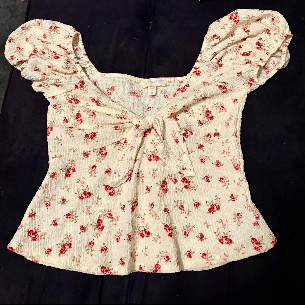 See You Monday Cream Floral Puff Sleeve Blouse
